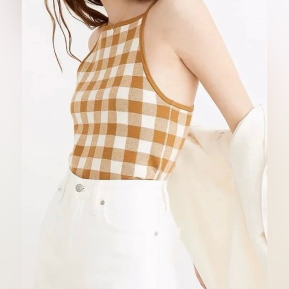 Madewell Mustard and White Checkered Tank Top. Sz/M - Picture 4 of 10